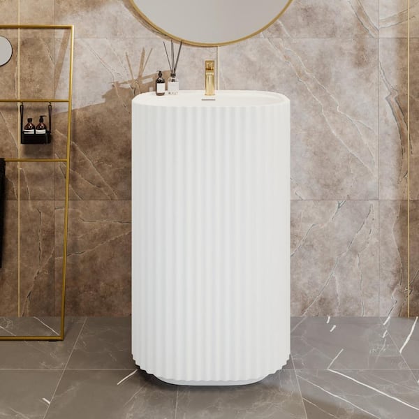 Haven 20 in. W x 15 in. D Cylindrical Solid Surface Pedestal Sink Base in White