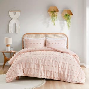 Vera 3-Pcs Pink Full/Queen Polyester Clip Jacquard Comforter Set