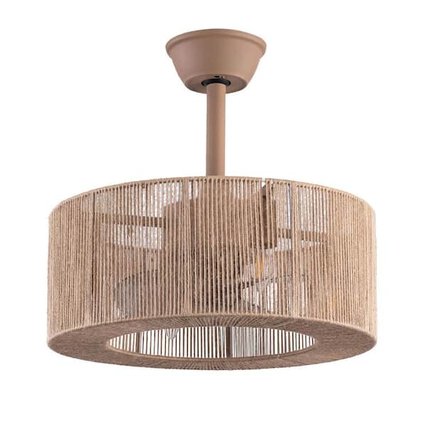 OUKANING 18 in. Indoor Brown Industrial Semi-Closed Ceiling Fan with Reversible 6 Speeds Motor and Remote, No Bulbs Included