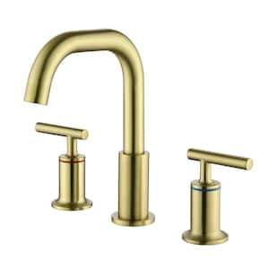 8 in. Widespread Double Handle 3 Hole Round Brass Bathroom Sink Faucet in Brushed Gold
