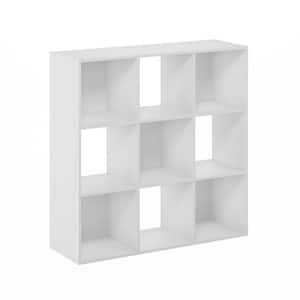 35.86 in. Tall White Wood 9-Shelf Cube Bookcase with Open shelves