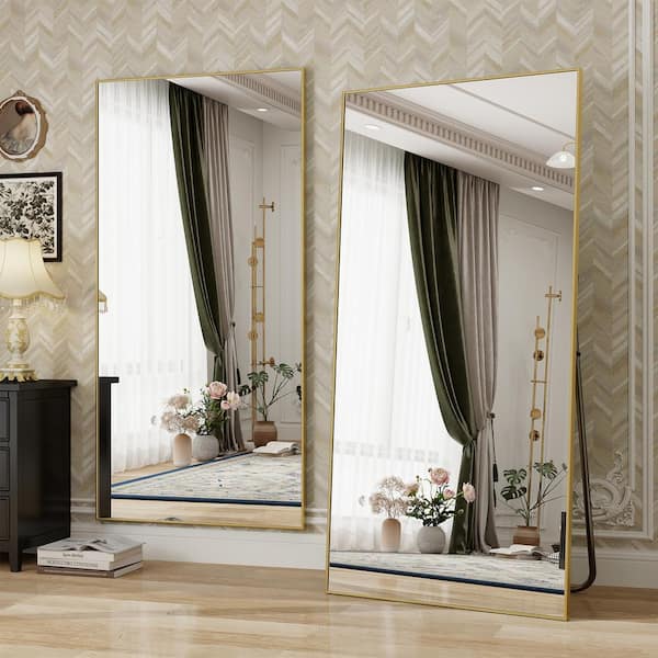 34 in. W. x 76 in. H Rectangular Gold Aluminum Alloy Framed Modern Oversized Wall Mirror