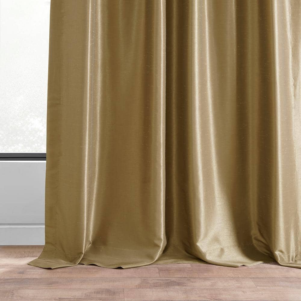 Flax Gold 84" Faux Silk Blackout Curtain Panel