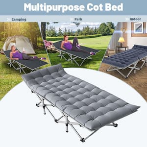 Outdoor Indoor Heavy-Duty Sleeping Cots Double Layer Oxford Folding Camping Cot with Pearl Cotton Pad and Carry Bag