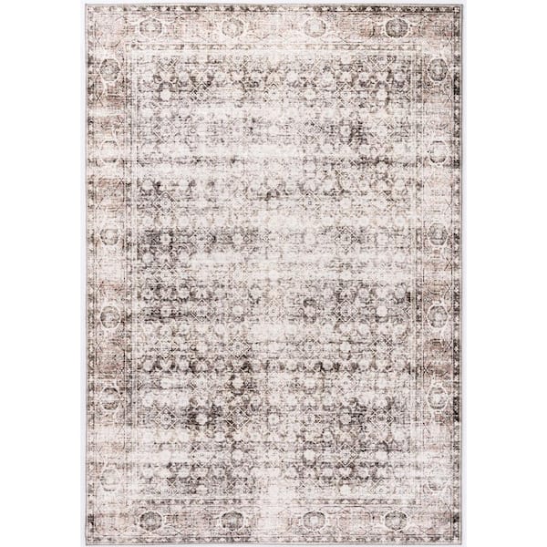 Abani Paloma Cream 2 ft. x 5 ft. Distressed Polyester Area Rug