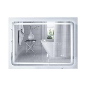 35.4 in. W x 27.5 in. H Large Rectangular Frameless Dimmable LED Light Anti-Fog Wall Bathroom Vanity Mirror in White