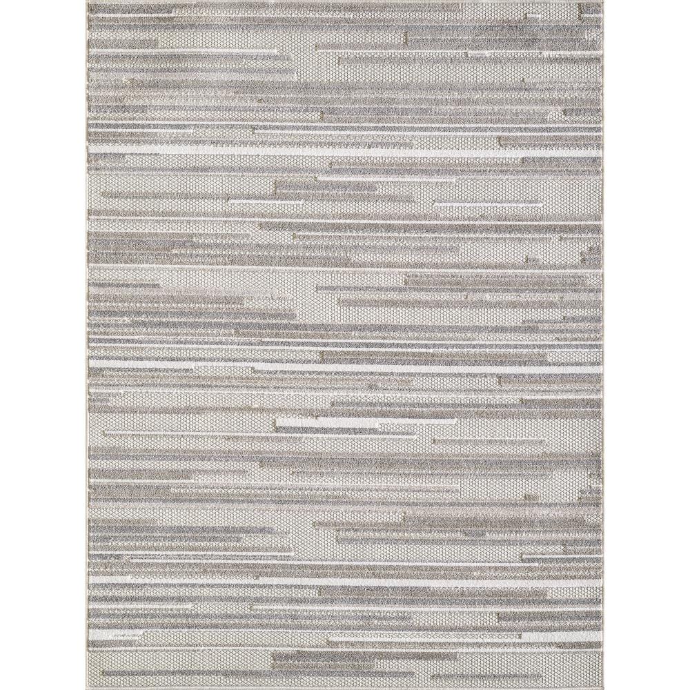 Kas Rugs Calla Grey Denni 5 ft. x 8 ft. Coastal Abstract Indoor/Outdoor ...