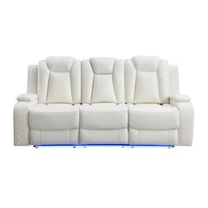 New Classic Furniture Orion 85 in. Pillow Arm Polyester Rectangle Sofa with Power Footrest and Headrest in White