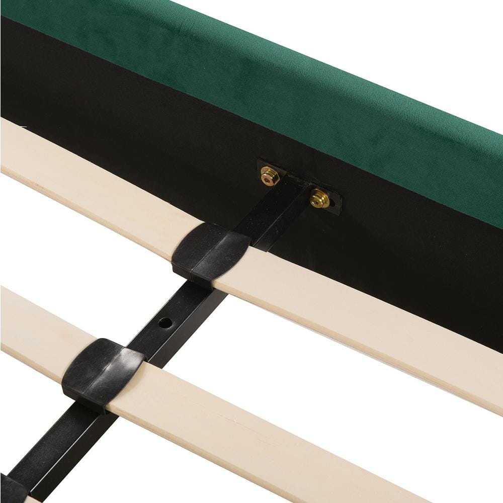 Aspen Evergreen Velvet King Platform Bed with Tufted Headboard