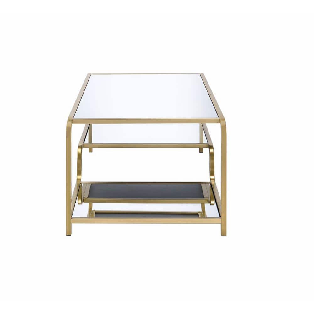 Gold and Mirrored Rectangular Coffee Table with Metal Frame