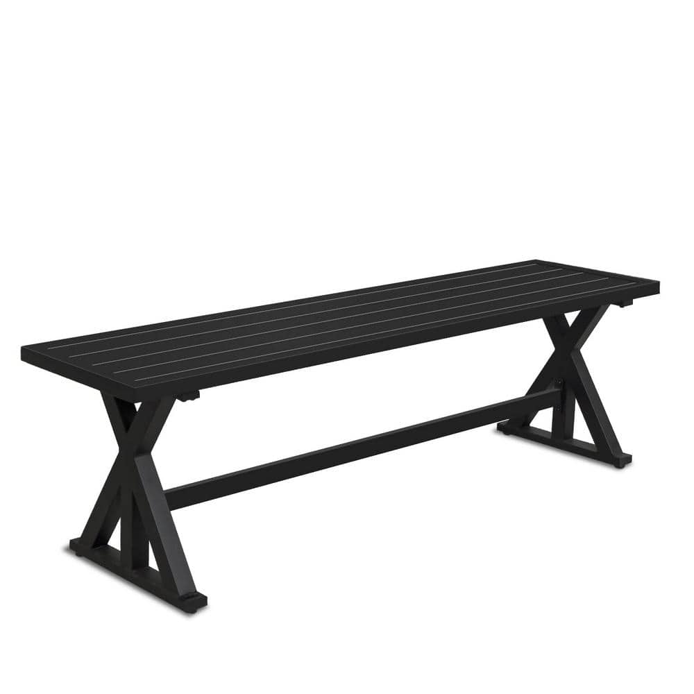 61.2 in. All Weather Metal Outdoor Picnic Bench Ottoman Sturdy X-Leg Dining