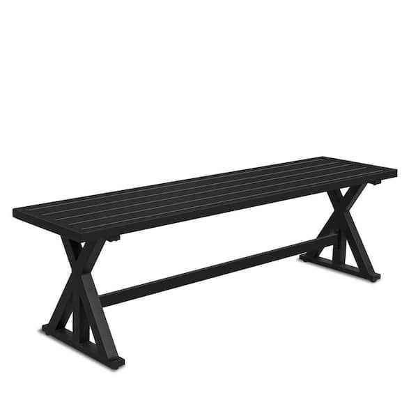 Unbranded 61.2 in. All Weather Metal Outdoor Picnic Bench Ottoman Sturdy X-Leg Dining Seating (5 ft. for 2-3 Persons)