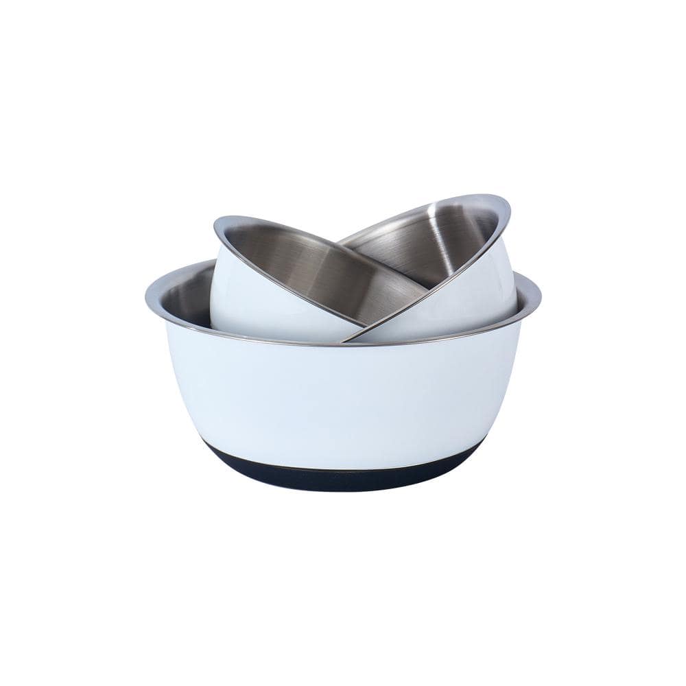 White Stainless Steel Mixing Bowl With Non-Skid Base, Set of 3 Nesting Mixing Bowls, 2.75, 4.25, and 6.25 Quarts price history on PriceWatchPro