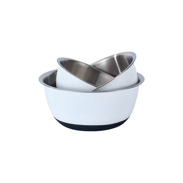 Fox Run White Stainless Steel Mixing Bowl With Non-Skid Base, Set of 3 Nesting Mixing Bowls, 2.75, 4.25, and 6.25 Quarts