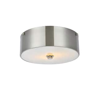 Timless Home 12 in. 2-Light Transitional Burnished Nickel and White Flush Mount with No Bulbs Included