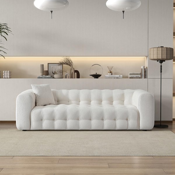 Ashcroft Furniture Co Marsi 87 in. Square Arm 3-Seater Sofa in Ivory ...