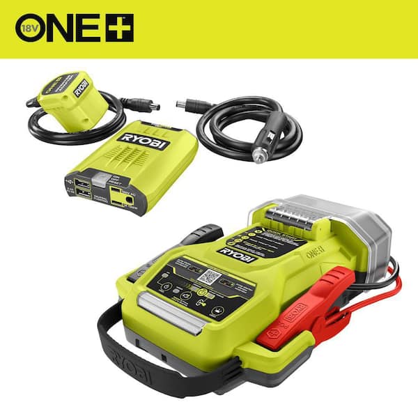 ONE+ 18V 120W 12V Automotive Power Inverter w/ Dual USB Ports & ONE+ 18V Cordless 1600A Jump Starter w/ LED Work Light