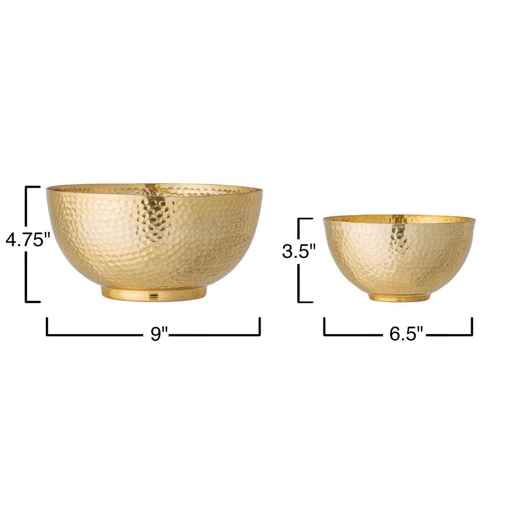 Matte Gold Hammered Metal Serving Bowls (Set of 2)