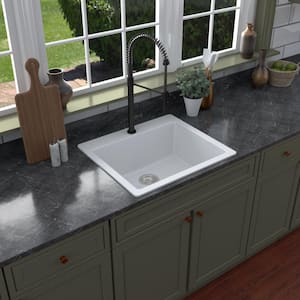 White Quartz 25 in. Single Bowl Drop-In Kitchen Sink