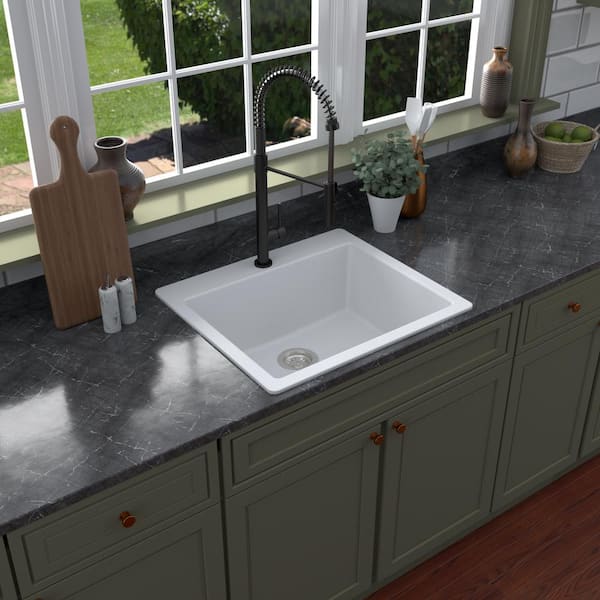 Karran White Quartz 25 in. Single Bowl Drop-In Kitchen Sink