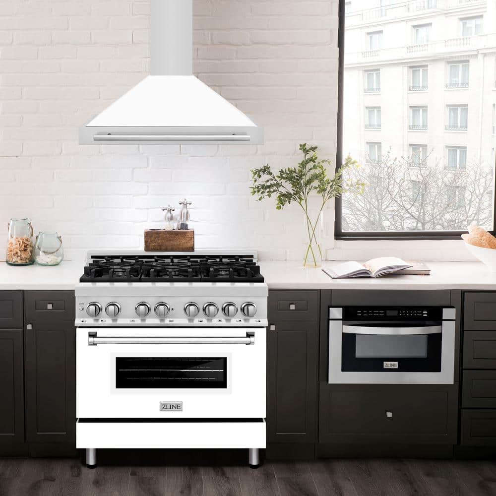 36" White Matte and Stainless Steel Wall Mount Range Hood