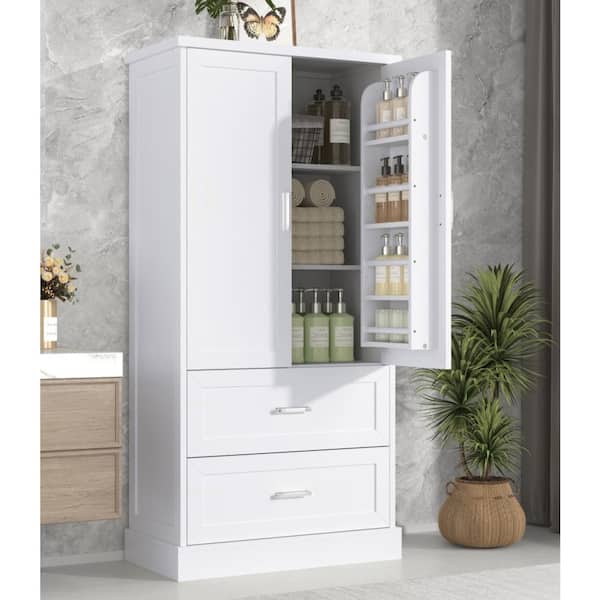 Harper & Bright Designs White 64 in. H Accent Storage Cabinet with Adjustable Shelves Freestanding Kitchen Pantry Organizer with 2-Drawers