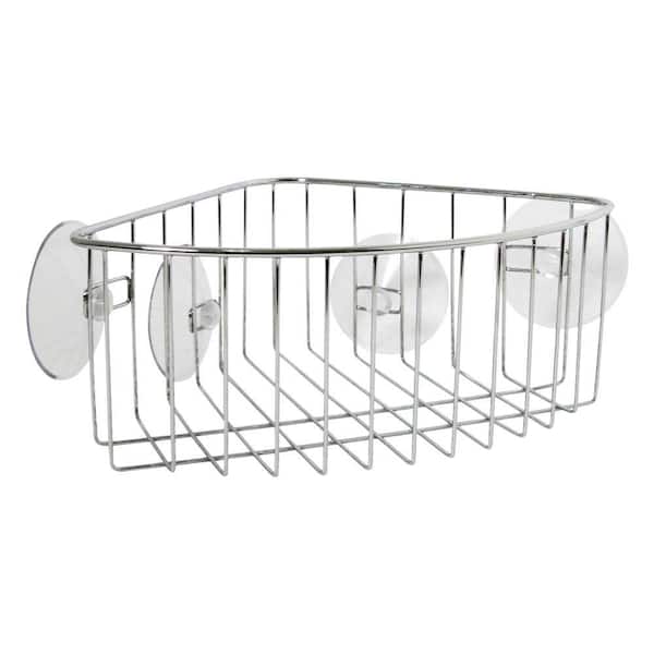 Croydex Stick 'n' Lock Three Tier Corner Shower Basket, Grey