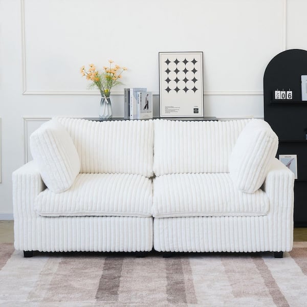 Oversized 79 in. Square Arm Velvet Pine Wood Modular Sofa Down Filled 2 Seater Cloud Couch with Washable Covers in White