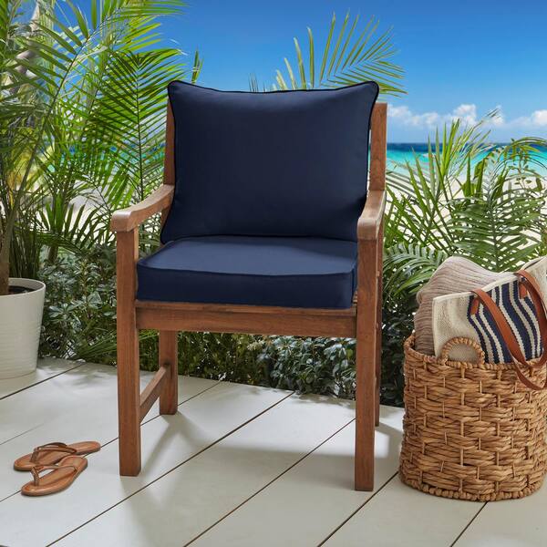 Cotton Duck Navy Blue Extra-Thick Chair Pad - Welted