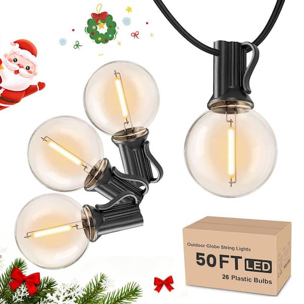 G40 26-Light 50 ft. Indoor/Outdoor Plug-In LED Globe String-Light Shatterproof Waterproof for Porch Bistro Backyard