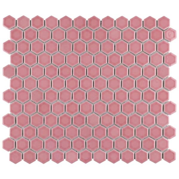 Merola Tile Tribeca 1 in. Hex Glossy Blush 6 in. x 6 in. Porcelain Mosaic Take Home Tile Sample