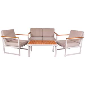 Catalina 4-Piece Steel Club Chair Chat Set with Beige Cushion