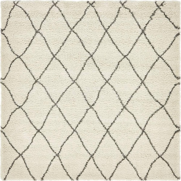 Unique Loom Rabat Shag Trellis Pure Ivory 8' 0 x 8' 0 Square Rug