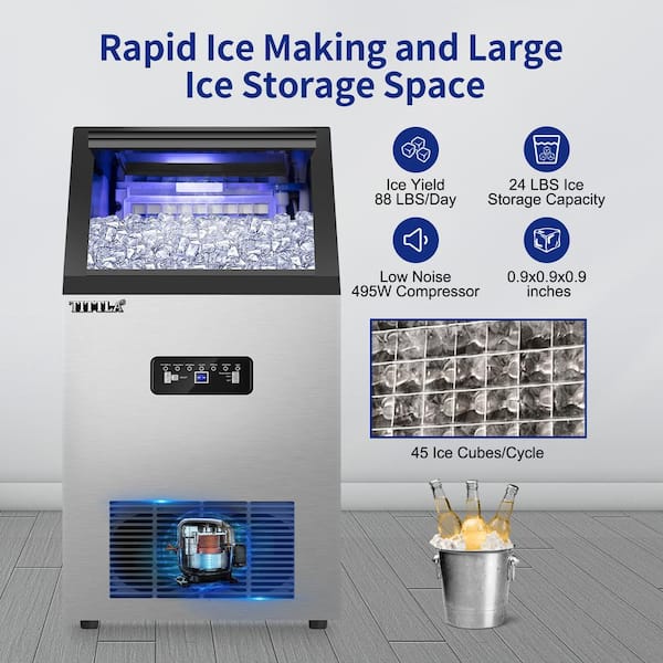 Tittla Ice Maker Machine, Commercial Ice Machine,88Lbs/Day,Freestanding Built-In Stainless Steel Under Counter Automatic Ice Machine for Restaurant