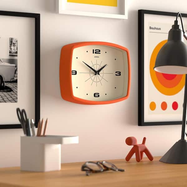10 in. Orange Analog Plastic Wall Clock for Kitchen, Living Room