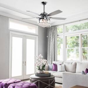 52 in. Indoor Chrome Crystal Chandelier Ceiling Fan with Light and Remote Control