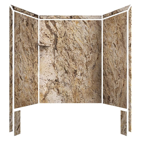 Royale 36 in. x 60 in. x 80 in. 11-Piece Easy Up Adhesive Alcove Bathtub/Shower Wall Surround in Golden Beaches