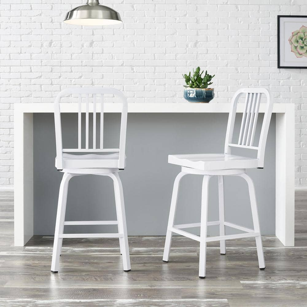 Stylewell Kipling White Metal Swivel Counter Stool With Back Cm806r 24 Wht The Home Depot 0689