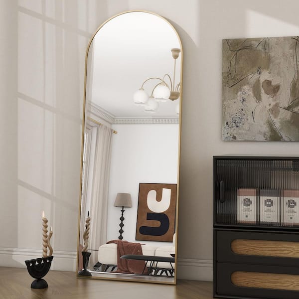 XRAMFY Gold 18 in. W x 58 in. H Arched Aluminum Frame Mirror Free Standing Hanging Mounted Mirror Floor Full Length Mirror
