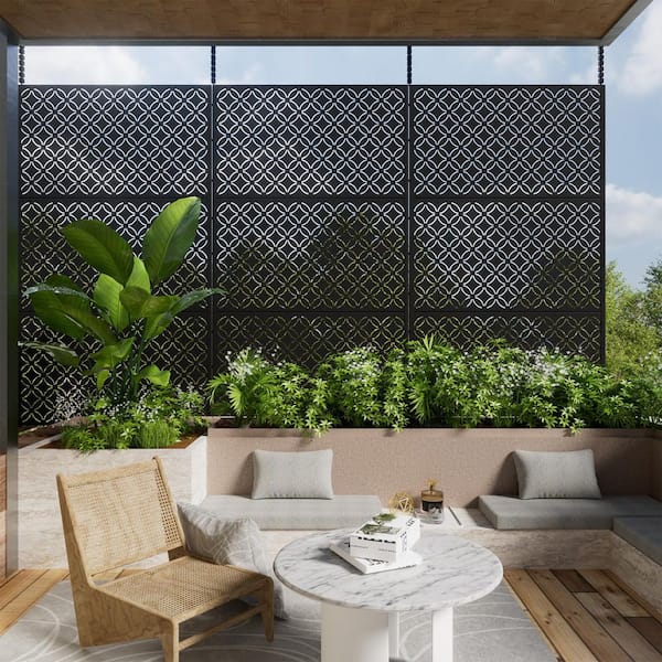 Unbranded 72 in. x 47 in. Black Outdoor Metal Galvanized Privacy Screen Fence Garden Panels