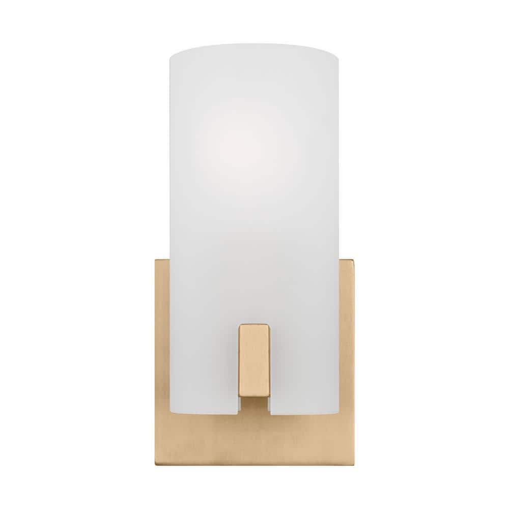 Satin Brass and Etched Glass Small Wall Sconce