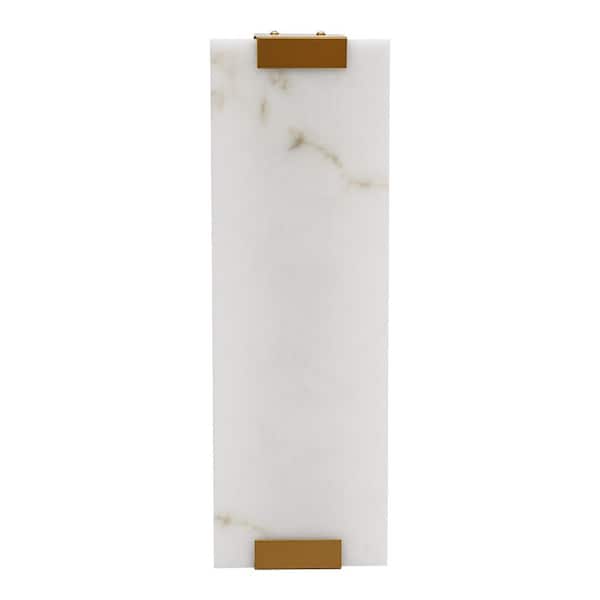 5.9 in. 2-Light White and Gold Modern Indoor Wall Sconce with Imitation Marble Shade for Bedroom Living Room