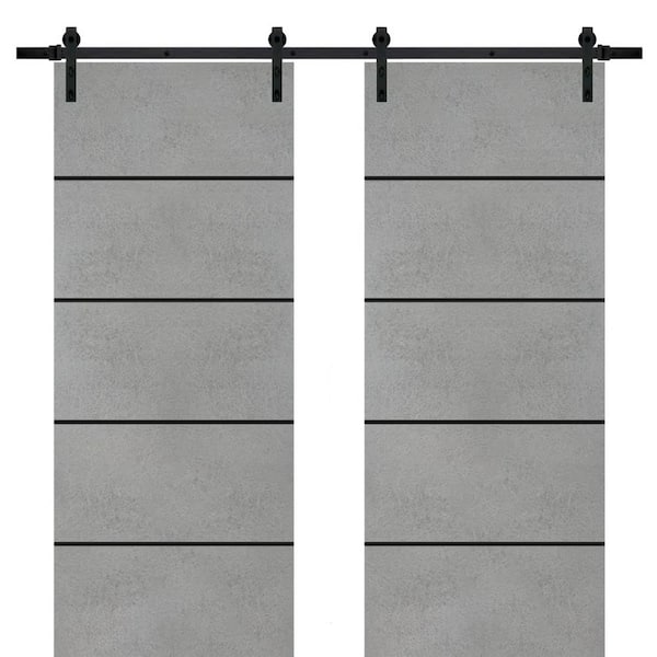 Sartodoors 42 in. x 84 in. 2 Panel Concrete Solid Wood with Honeycomb Sliding Barn Door with Hardware Kit