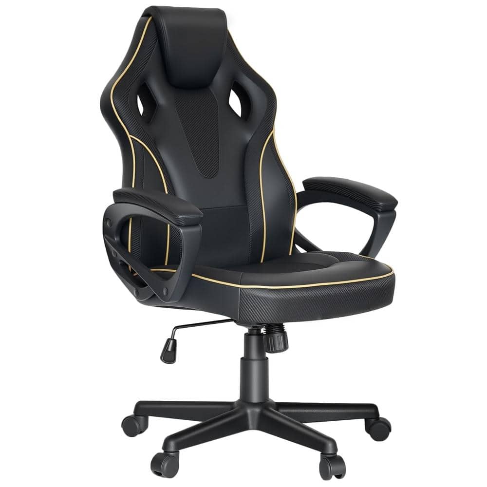 Black Ergonomic Computer Gaming Chairs with Link Armrest, Height Adujustable Racing Style PC Chair for Home