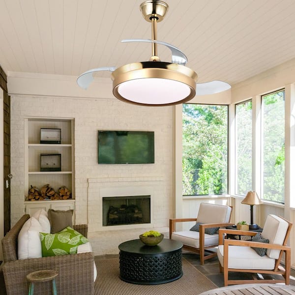 Nimbella 36 in. Indoor Gold Modern Ceiling Fan with Light and Remote, Reversible DC Motor Bladeless Downrod Fandelier