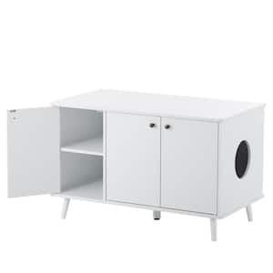Cat Litter Box Furniture with Hidden Plug, 3-Doors, Indoor Cat Washroom Storage Bench Side Table Cat House