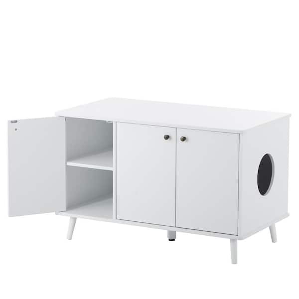Foobrues Cat Litter Box Furniture with Hidden Plug, 3-Doors, Indoor Cat Washroom Storage Bench Side Table Cat House