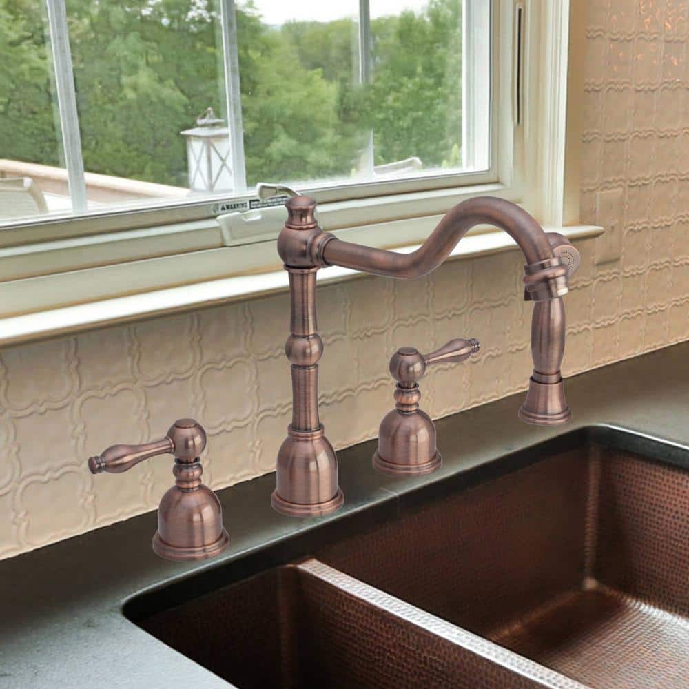 Antique Copper 4-Piece Kitchen Faucet Set with Side Spray