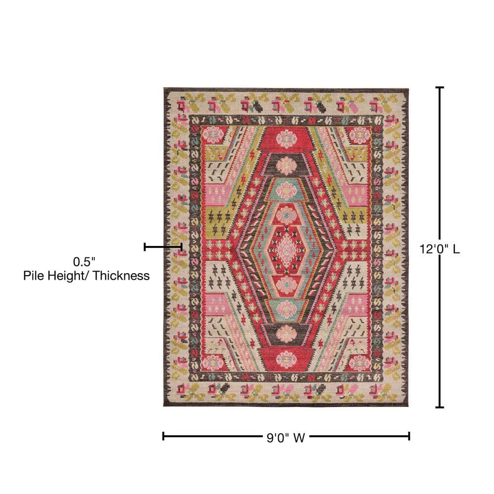 Sedona Red Geometric 9' x 12' Easy-Care Synthetic Area Rug
