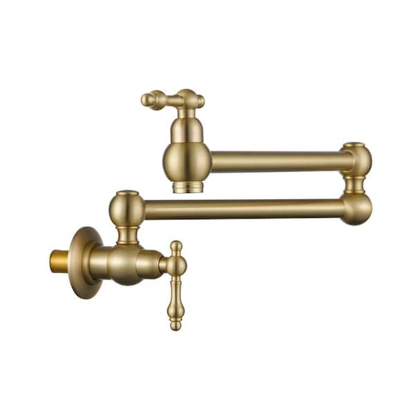Tahanbath Wall Mount Folding Kitchen Pot Filler Faucet in Brushed Gold